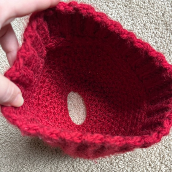 Red Handmade Beanine - Messy Bun Beanie - Picture 4 of 6
